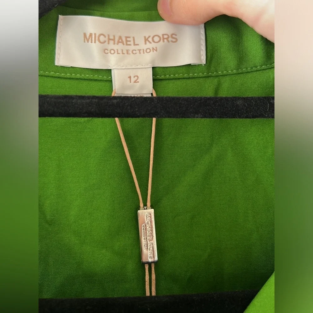 Michael Kors Collection Green Sleeveless Pleated Poplin Midi Shirt Dress 12 - Picture 9 of 14